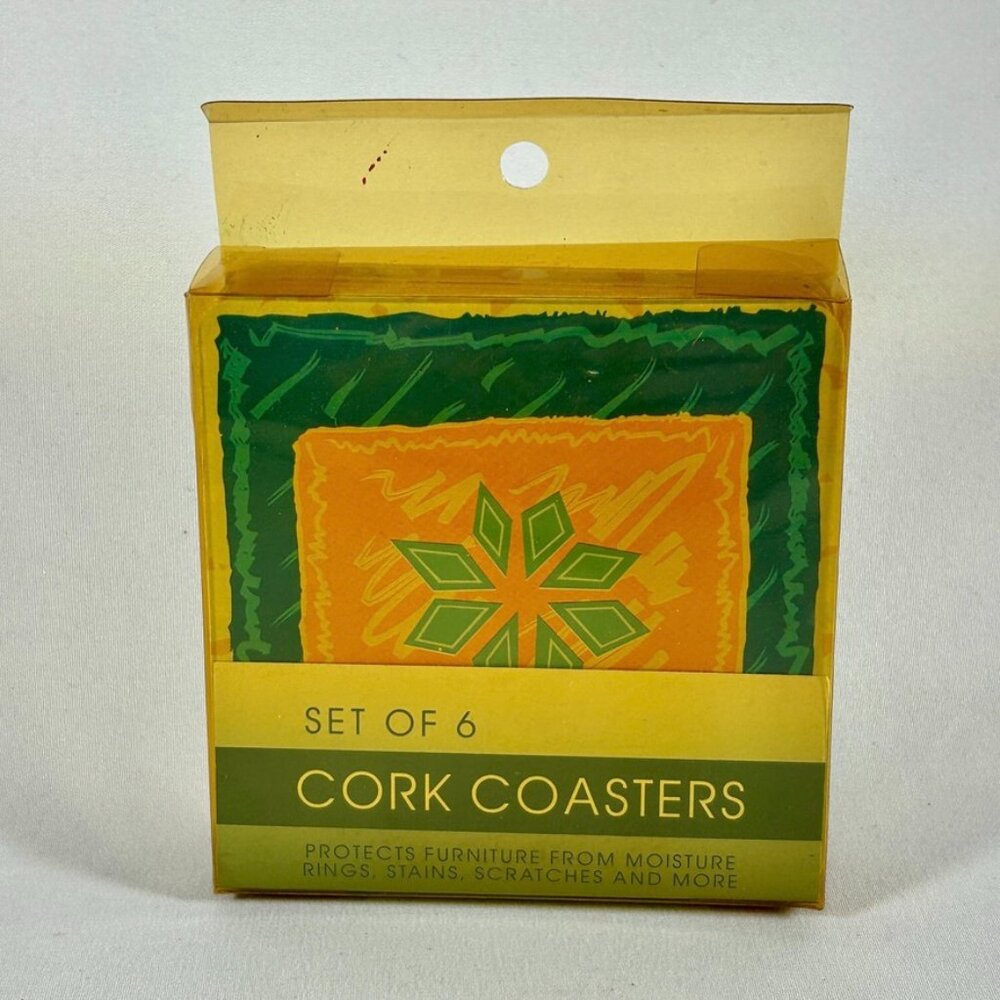 COASTERS CORK SET OF SIX DELIGHTFUL CORK COASTERS FROM THE 1960S NEW IN BOX